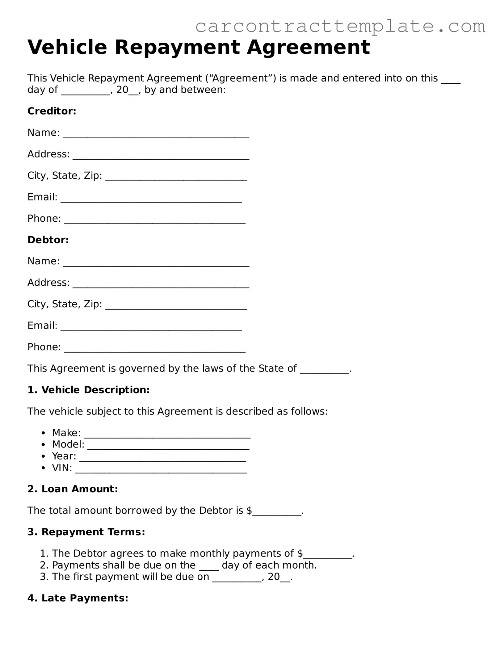 Free Vehicle Repayment Agreement Template